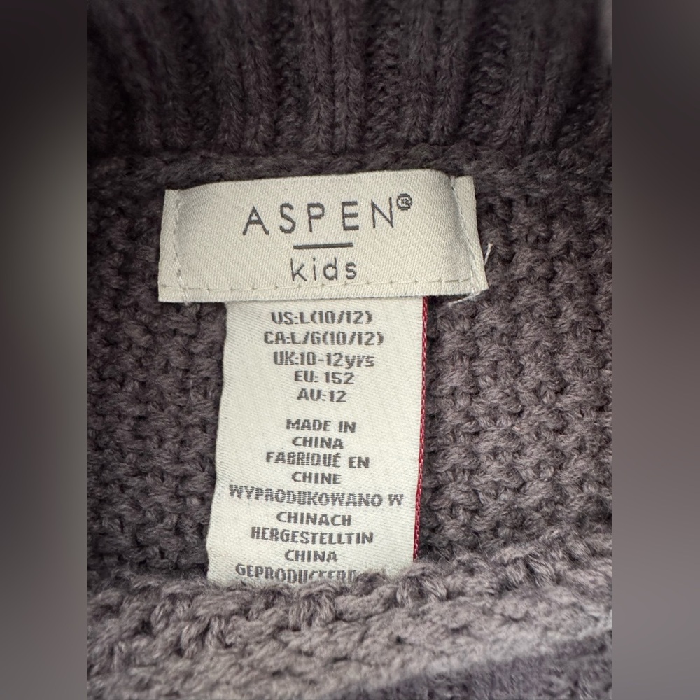 Aspen Kids gray‎ turtleneck knit poncho vest faux fur trim girls size L 10/12 - Picture 3 of 4